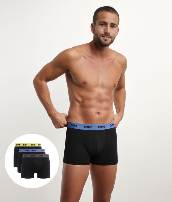 DIM Set van 3 zwarte boxershorts voor heren met gekleurde tailleband Mimosa Lila Mix & Colors