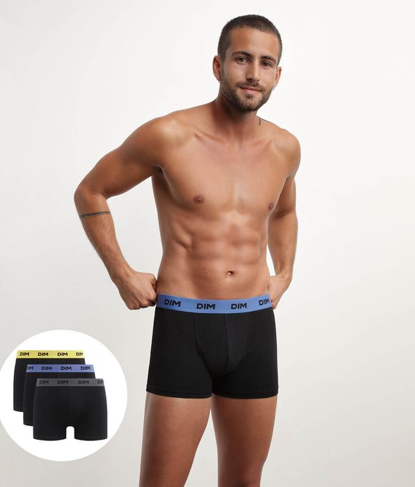 DIM Lot de 3 boxers homme noir ceinture colorée Mimosa Lila Mix & Colors