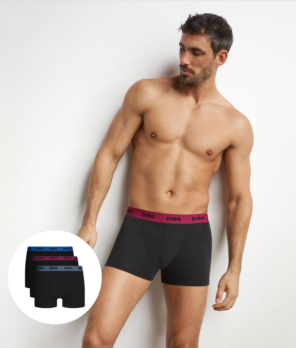 DIM Lot de 3 boxers homme noir ceinture colorée Retro Mix & Colors