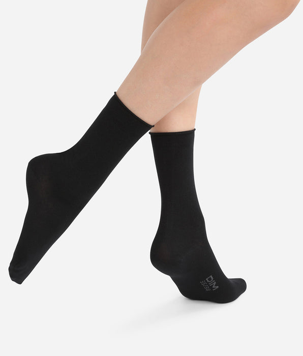 DIM Lot de 2 paires de chaussettes noires Femme en coton modal