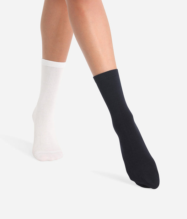 DIM Set van 2 paar dames kousen Blauw Kasjmier Grijs Basic Katoen