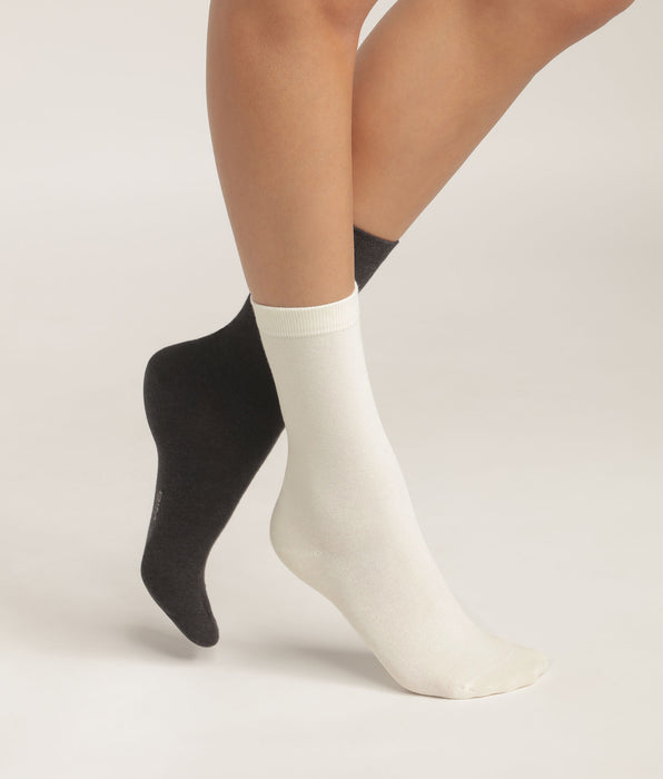 DIM Lot de 2 paires de mi-chaussettes femme en coton Ivoire Dim