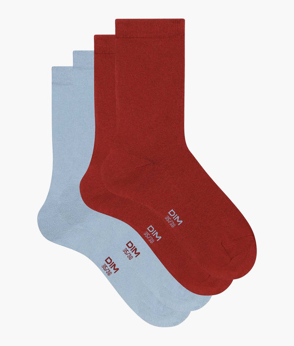 DIM Set van 2 paar damessokken Rood Blauw Katoen