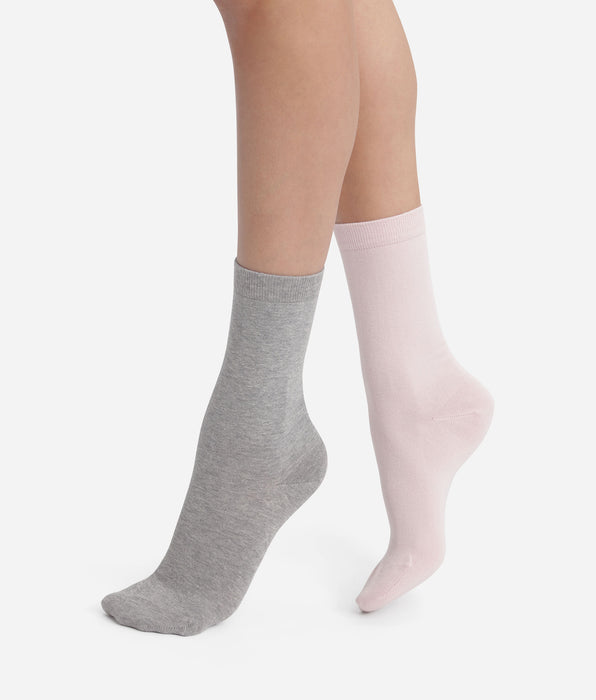 DIM Lot de 2 paires de chaussettes femme Rose Gris Dim Coton