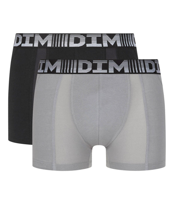 DIM Lot de 2 boxers homme respirants Noir Gris Perle 3D Flex Air
