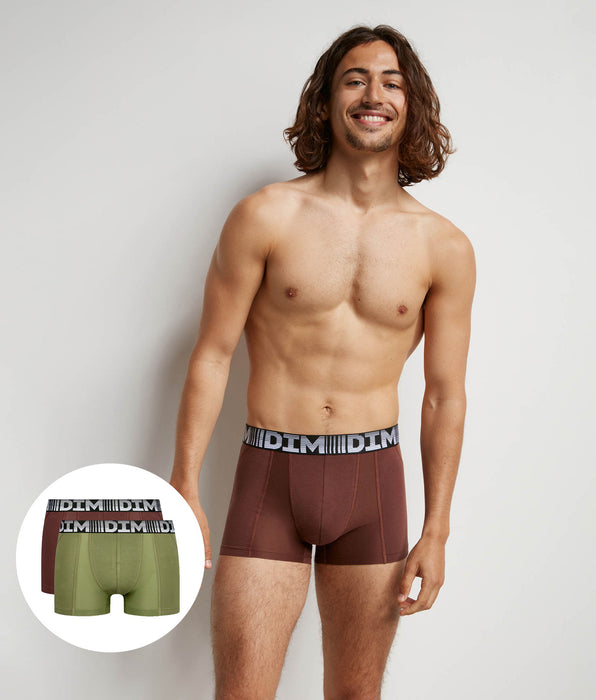 DIM Set van 2 Kaki 3D Flex Air ademende boxershorts van katoen en lycra voor Heren