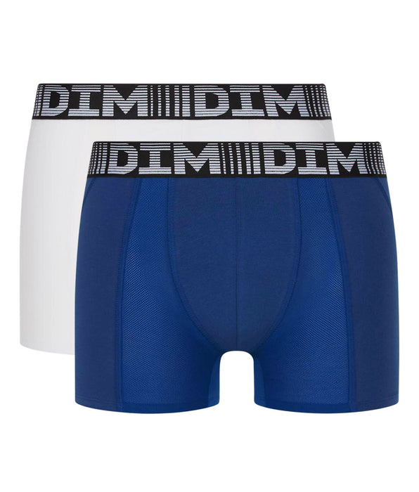DIM Set van 2 Heren Lange Breathable Boxershorts Blauw Wit 3D Flex Air