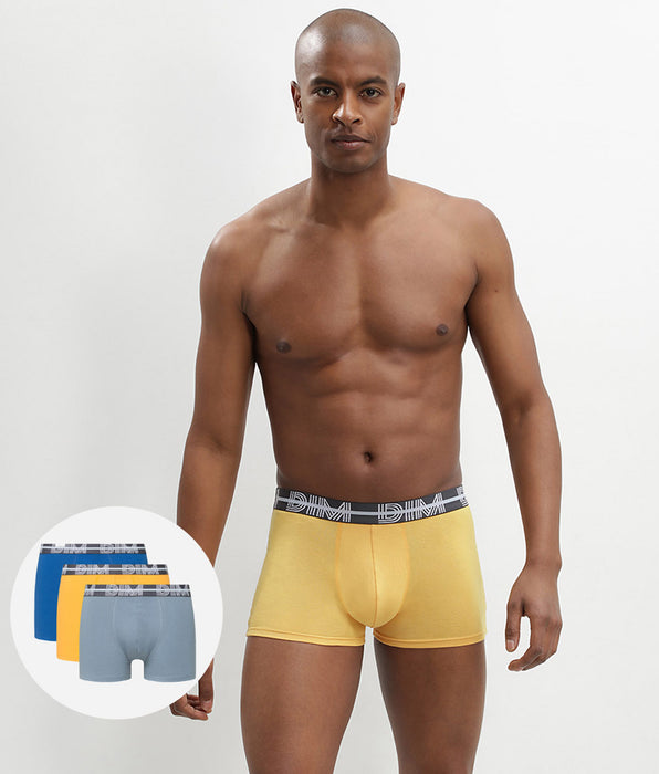 DIM Set van 3 boxershorts van Cotton Stretch met blauwe grafische tailleband DIM Powerful