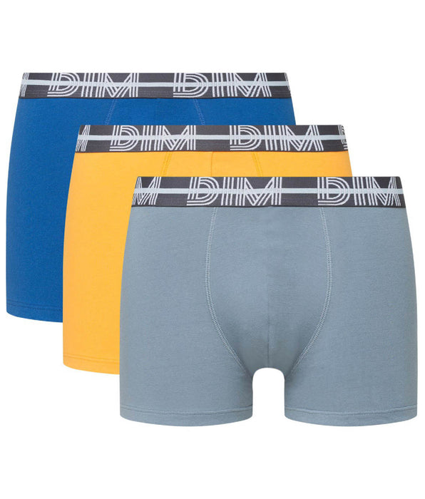 DIM Set van 3 boxershorts van Cotton Stretch met blauwe grafische tailleband DIM Powerful