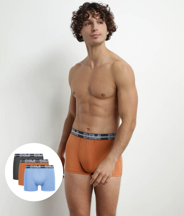 DIM Lot de 3 boxers homme à ceinture 3D Gris Bleu Orange Dim Powerful