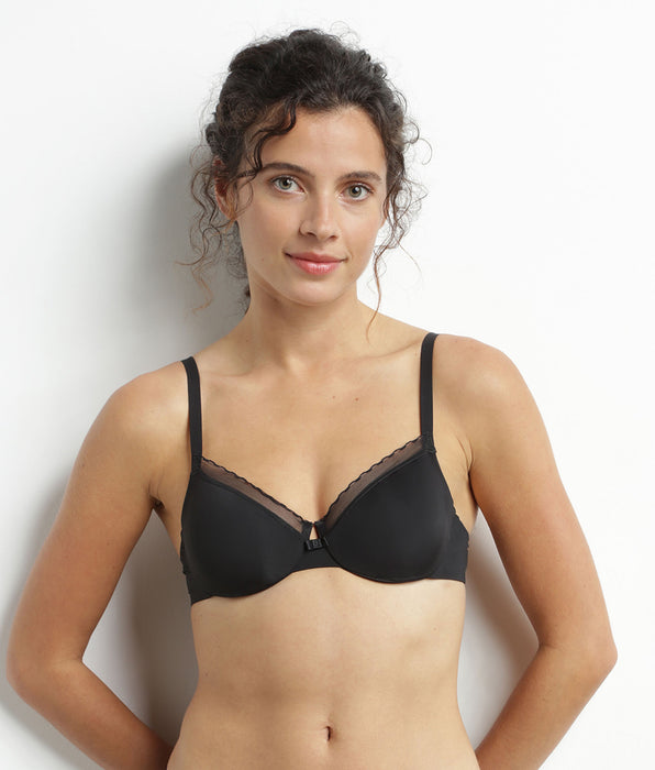 DIM Soutien-gorge emboîtant en microfibre et tulle Noir Dim Daily Confort