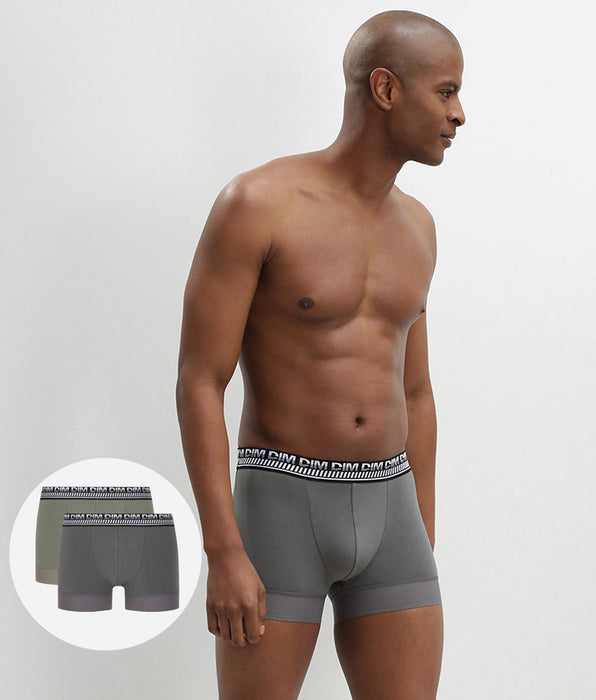 DIM Set van 2 Stay and Fit olijfgroene katoenen stretch boxershorts voor heren