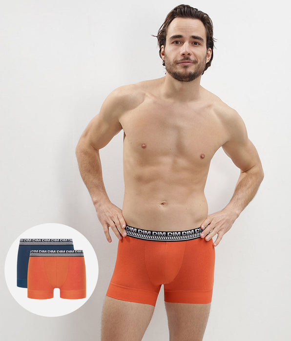 DIM Set van 2 blauw oranje Stay and Fit stretch katoenen boxershorts Heren