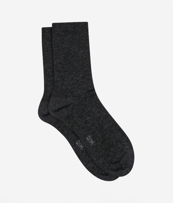 DIM Chaussettes unies anthracite en laine douce Femme