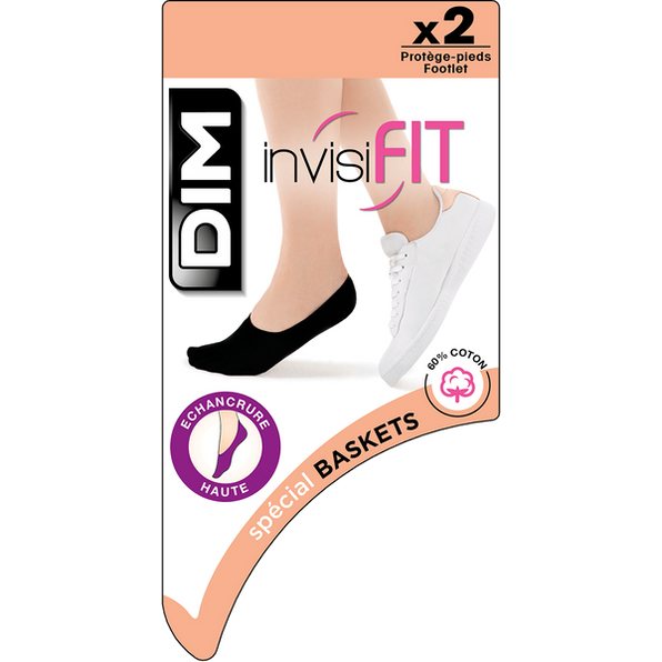 DIM Lot de 2 protège-pieds blancs spécial baskets anti-odeurs InvisiFit 107D
