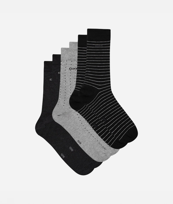 DIM Lot de 3 chaussettes noires et anthracite pois rayures Homme