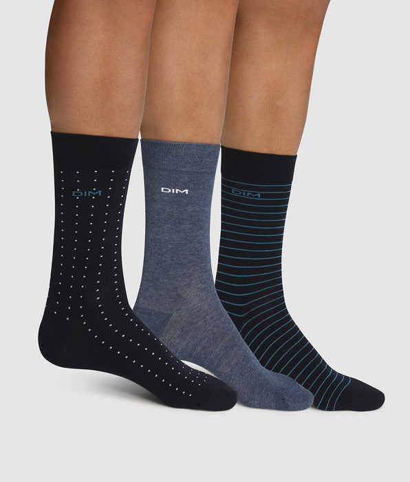 DIM Set van 3 paar Heren Blauw Katoenen Gestreepte Sokken Stijl
