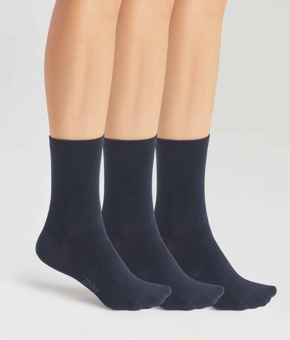 DIM Lot de 3 paires de chaussettes femme Bleu Marine en coton Dim