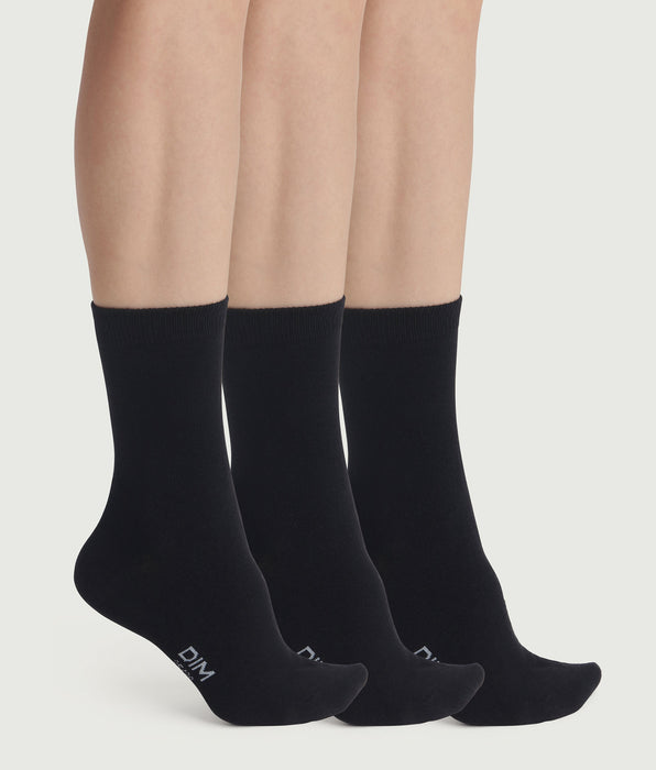 DIM Lot de 3 paires de chaussettes femme Noir Coton Nice Price