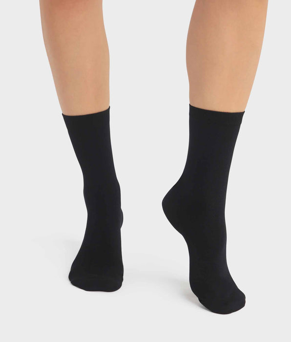 DIM Lot de 2 paires de chaussettes femme en viscose Noire Dim Bambou