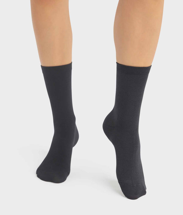 DIM Lot de 2 paires de chaussettes femme en viscose Anthracite Dim Bambou