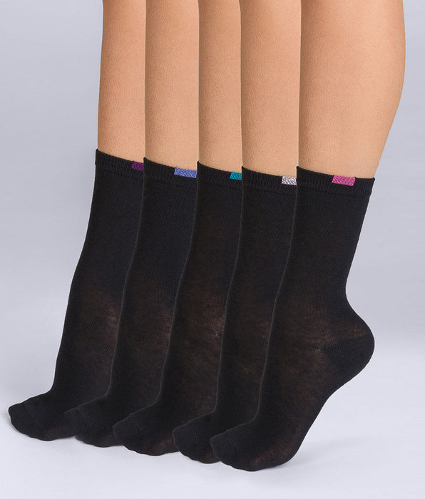 DIM Lot de 5 paires de chaussettes femme en coton Noir EcoDim