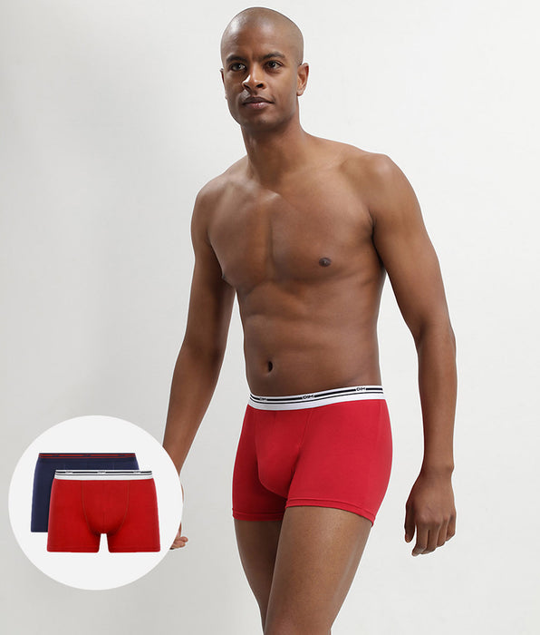 DIM Lot de 2 boxers coton stretch Rouge Lave et Bleu Denim Daily Colors