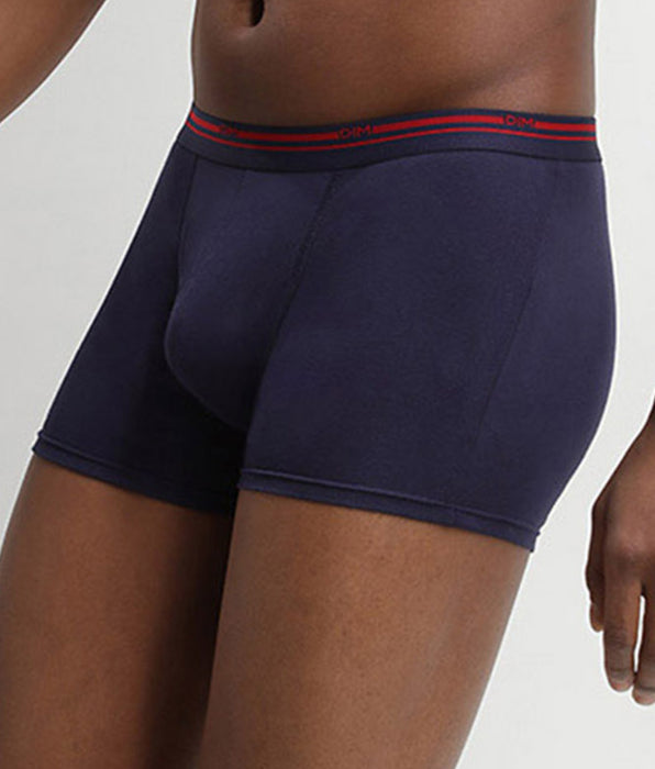 DIM Lot de 3 boxers coton stretch Bleu Denim et Rouge Lave Daily Colors