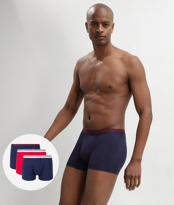 DIM Daily Colors 3 set Denim Blue en Lava Red stretch katoenen boxershorts