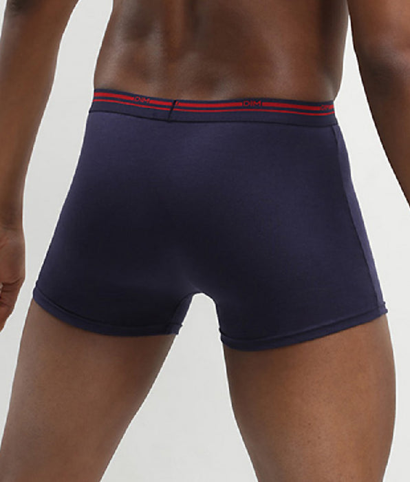 DIM Lot de 3 boxers coton stretch Bleu Denim et Rouge Lave Daily Colors
