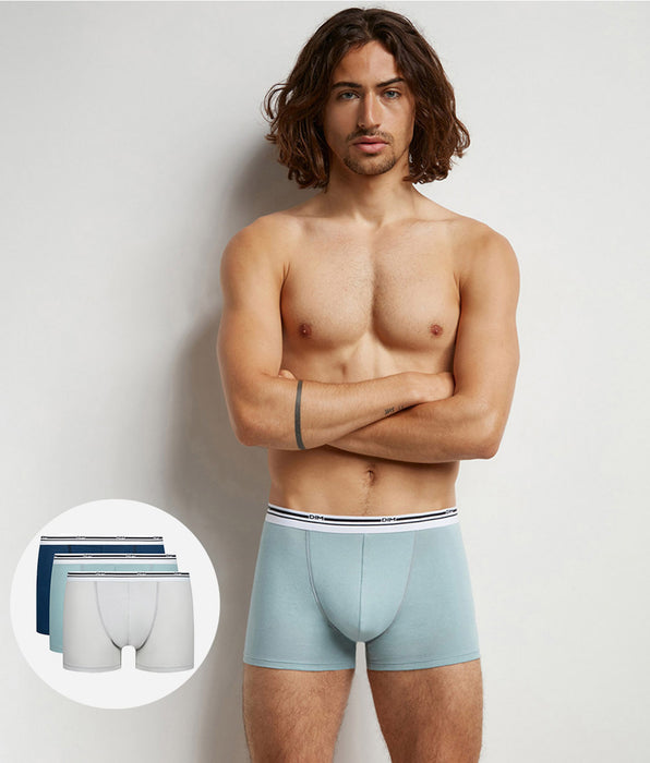 DIM Set van 3 heren boxershorts van Cotton Stretch Blauw Grijs Klassieke Kleuren