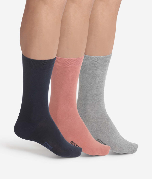 DIM Lot de 3 paires de chaussettes homme en coton Marine Rose Dim