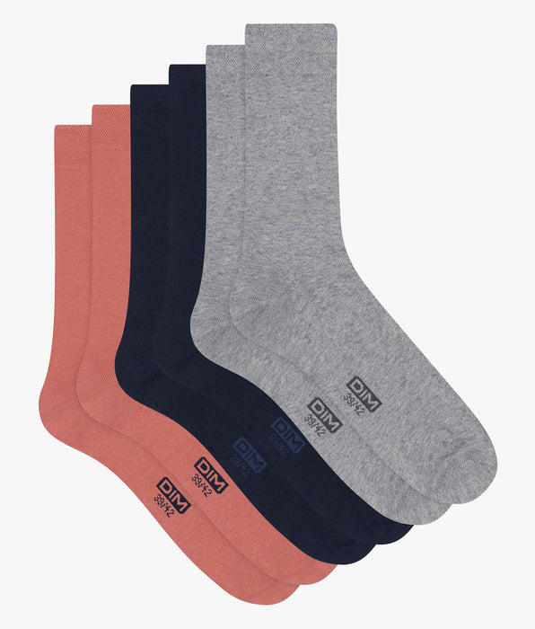 DIM Lot de 3 paires de chaussettes homme en coton Marine Rose Dim