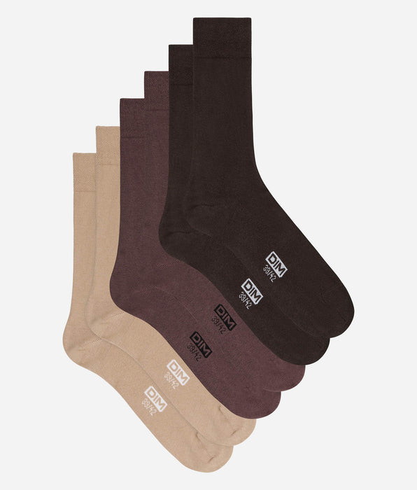 DIM Lot de 3 chaussettes homme Chocolat, cassis, taupe Coton