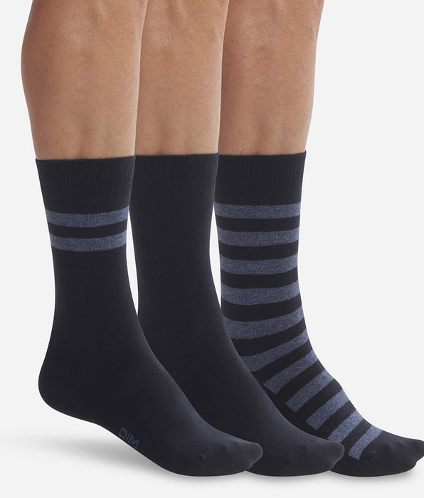DIM Set van 3 paar Blauw Gestreepte Sokken Heren Dim Katoen Stijl