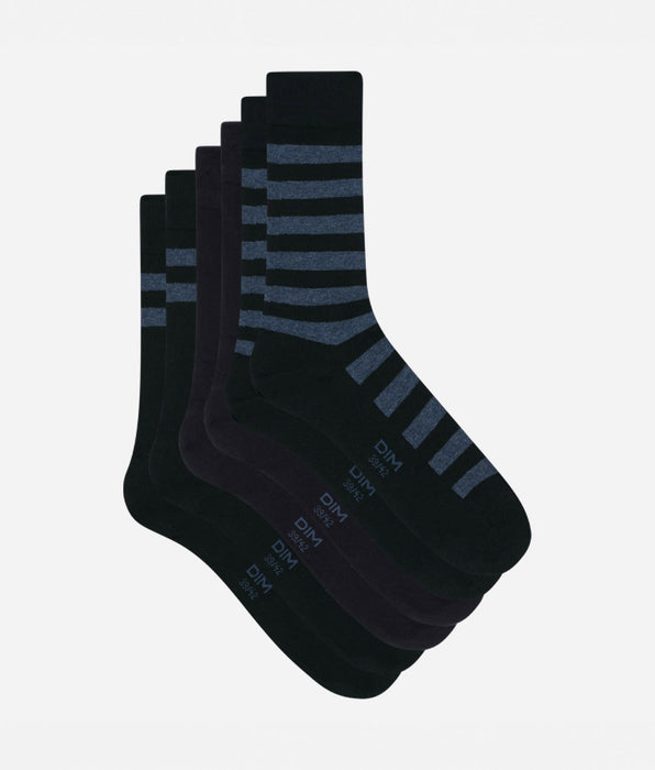 DIM Set van 3 paar Blauw Gestreepte Sokken Heren Dim Katoen Stijl