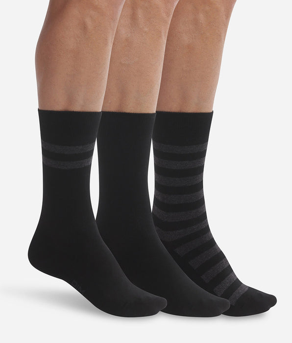 DIM Lot de 3 paires de chaussettes homme Noir à rayures Dim Coton Style