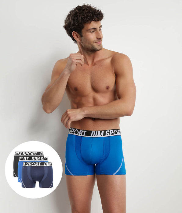 DIM Lot de 3 boxers homme microfibre thermorégulateur Bleu Dim Sport