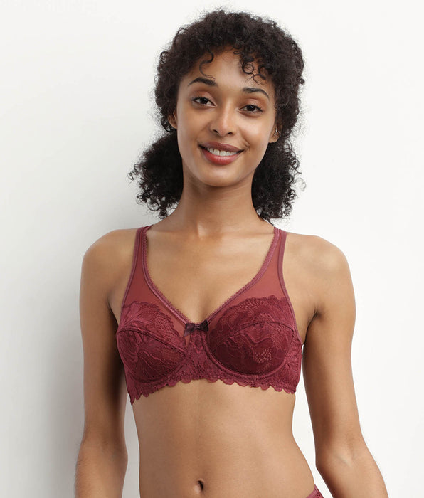 DIM Soutien-gorge emboîtant en dentelle Rubis Foncé Generous Essentiel