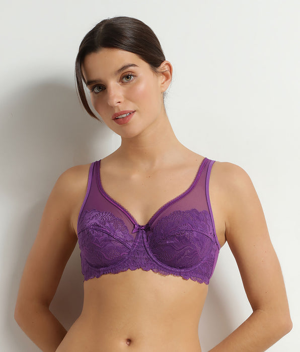 DIM Soutien-Gorge emboîtant Violet en dentelle Generous Essentiel