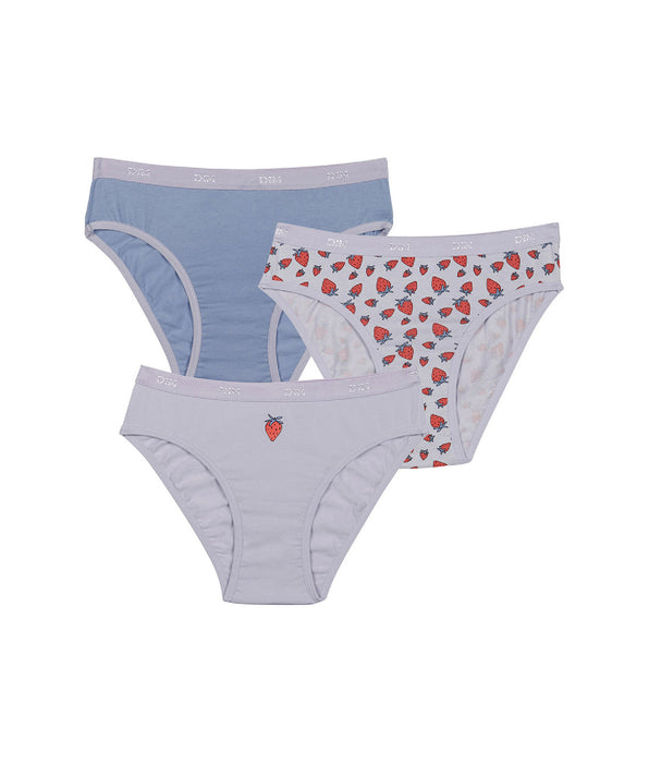 DIM Set van 3 katoenen slips met aardbeienmotief Lila Les Pockets voor meisjes