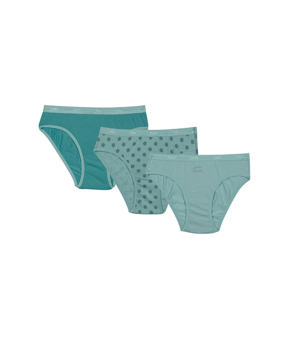 DIM Lot de 3 culottes fille en coton stretch Vert d’Eau à pois Les Pockets