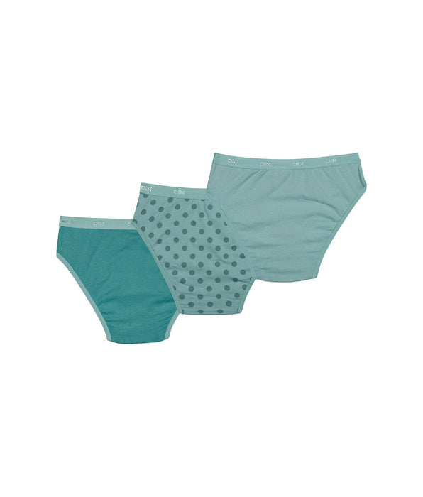 DIM Lot de 3 culottes fille en coton stretch Vert d’Eau à pois Les Pockets