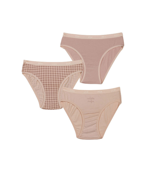 DIM Set van 3 meisjes stretch katoenen lila geruite slips Les Pockets
