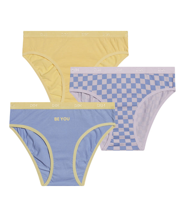 DIM Set van 3 katoenen katoenen stretch slips voor meisjes Geel Les Pockets