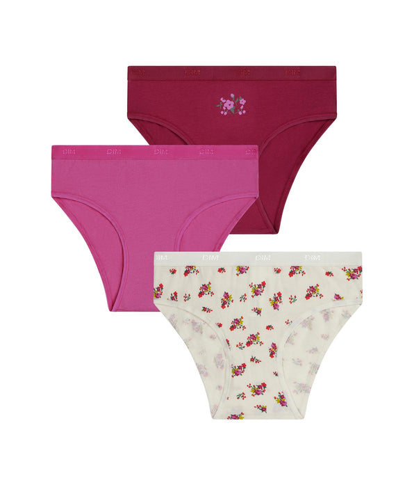 DIM Lot de 3 slips fille en coton stretch Liberty Violet Les Pockets