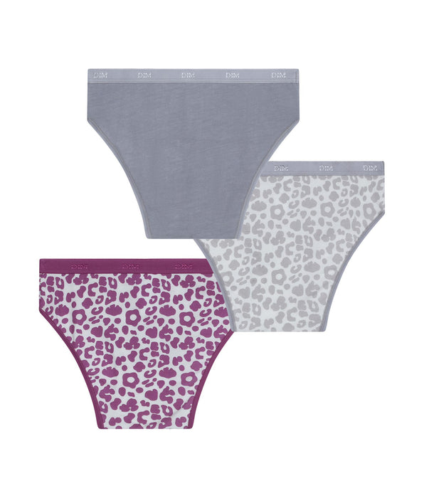DIM Lot de 3 culottes fille coton stretch Léo gris violet Les Pockets