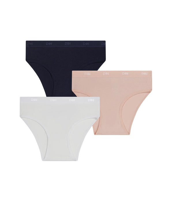 DIM Les Pockets 3-pack roze, blauw en wit stretchkatoenen slip voor meisjes