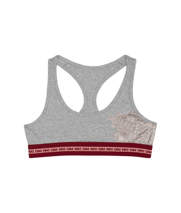 DIM Elastische katoenen meisjesbeha met metallic logo Heidegrijs DIM Sport