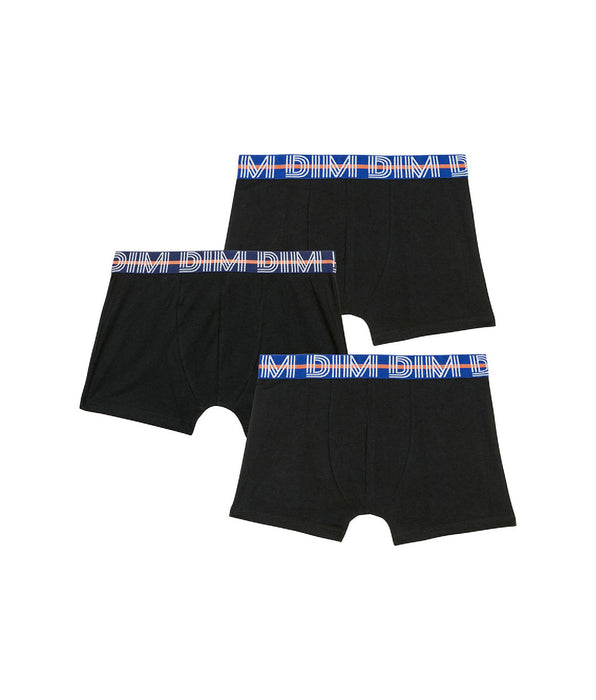 DIM Set van 3 jongens boxershorts van Cotton Stretch met contrasterende tailleband Zwart EcoDim